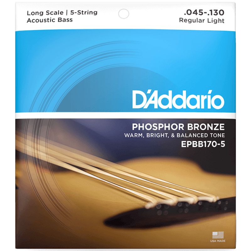 Набор струн D'ADDARIO EPBB170-5 ACOUSTIC BASS PHOSPHOR BRONZE LIGHT 5-STRING (45-130)
